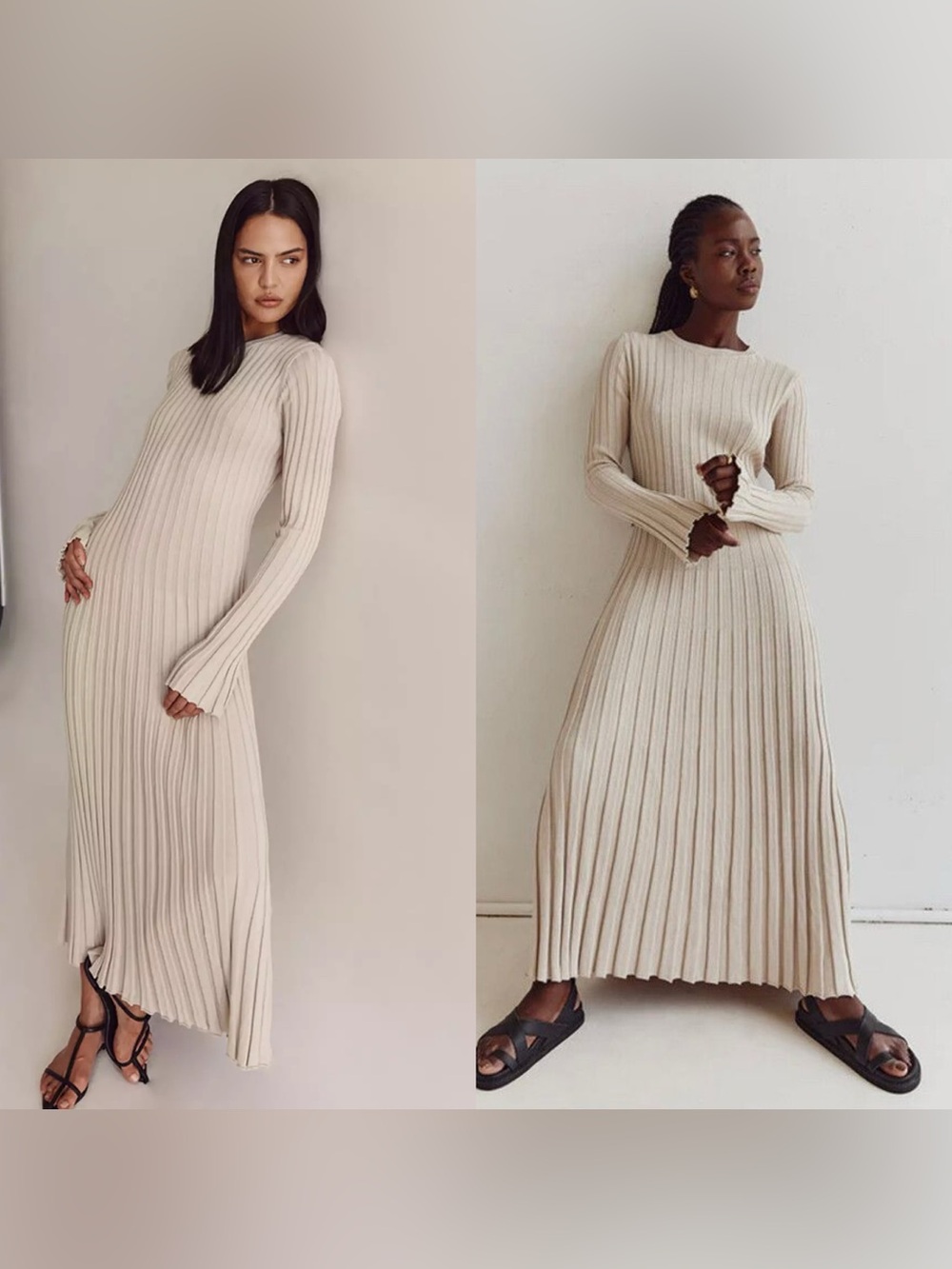 Dissh ADA STONE LONG SLEEVE MIDI DRESS Knit Beige Size Small